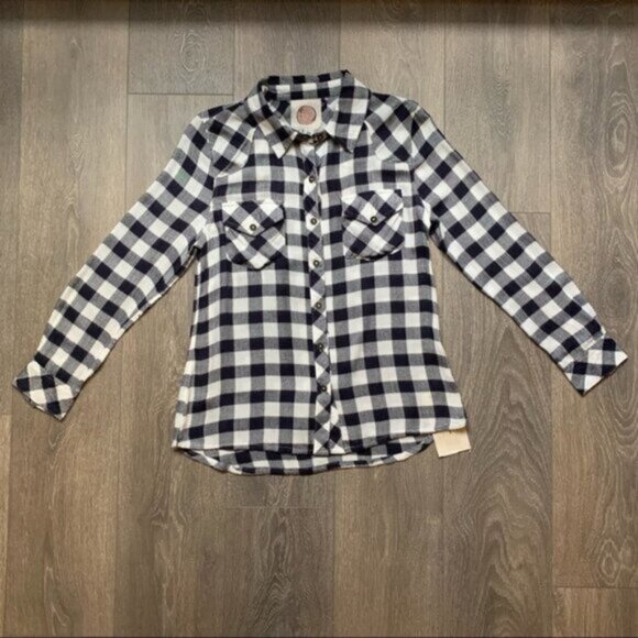 Anthropologie Ash and Ember Button Down Front Shirt Flannel Plaid Black Size S - Picture 4 of 14